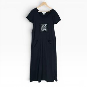 Project T-Shirt Dress Womens Medium Black Vintage 90s Cotton Graphic Midi Pocket